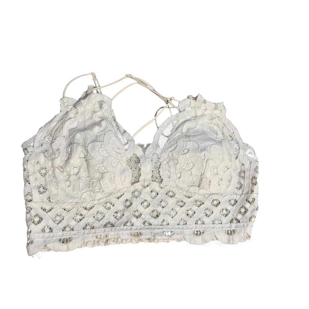 Zenana Lace Bralette Women 2X Cream Excellent Smocked Cage Back LT-6333XBA